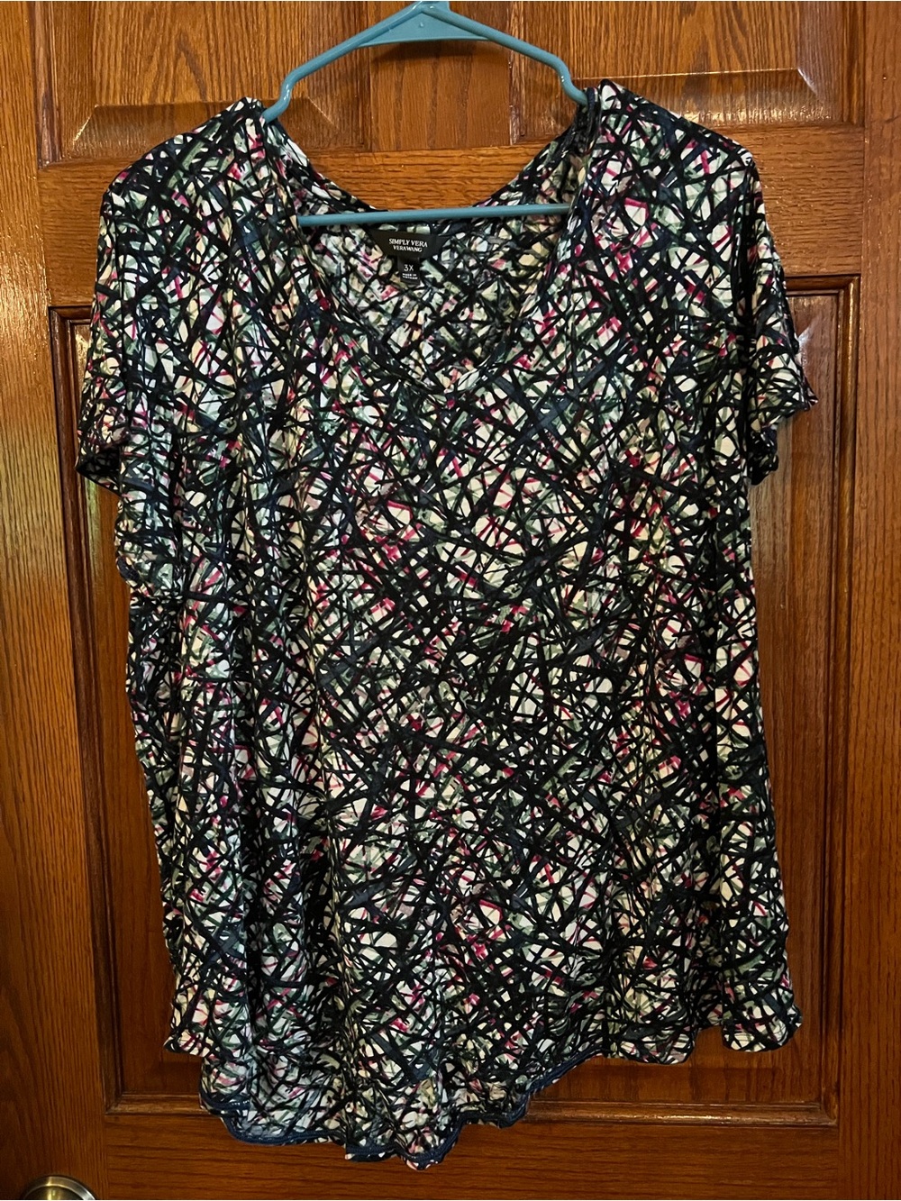 Simply Vera Vera Wang 3X V Neck Short Sleeve Pullover Multi Color